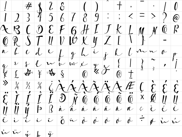 Masterpiece Regular  glyph index