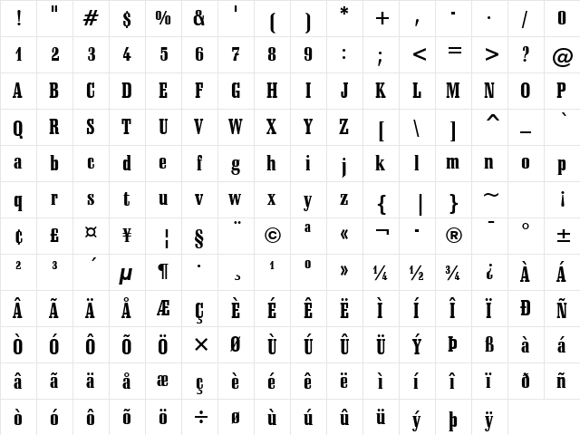 Schadow Black  glyph index