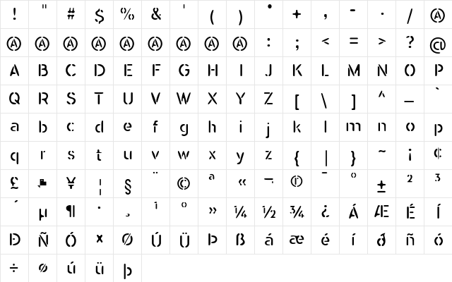 SEISDEDOS DEAD Regular  glyph index