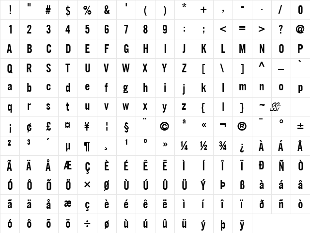 Commerce Black Condensed SSi Bold Condensed  glyph index