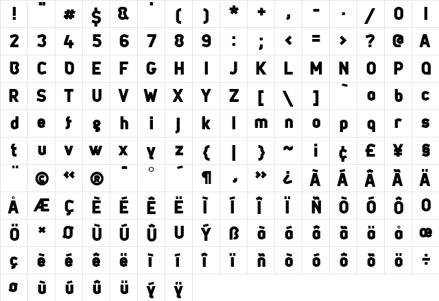 Metsys Regular  glyph index