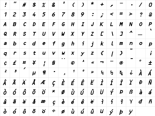 Optical B BoldItalic  glyph index