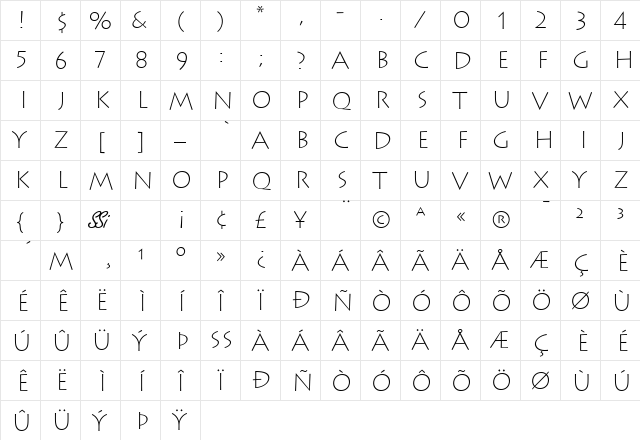 Austere Light SSi Extra Light  glyph index