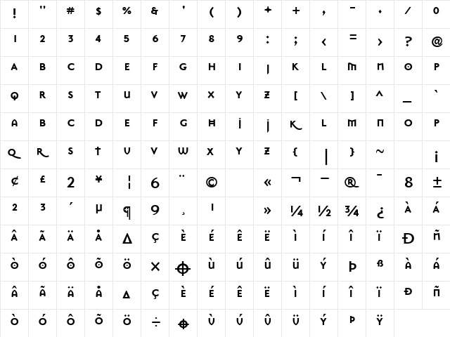 MasonSansSuperBold Bold  glyph index