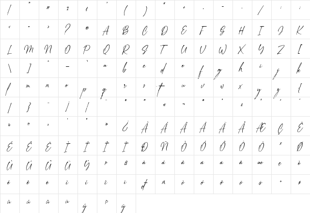Next Southerland Script DEMO Regular  glyph index