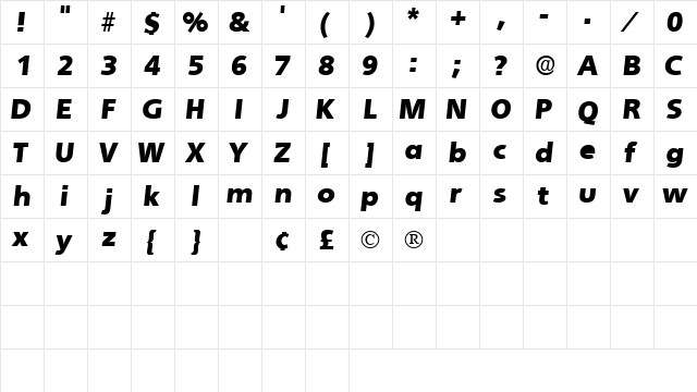 ChandlerSSK BoldItalic  glyph index