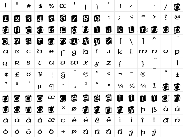 Americana Becker Uncial Ini Regular  glyph index
