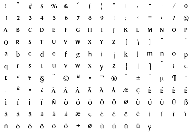 Dragon-Medium Regular  glyph index