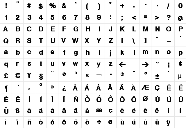 HeldustryFT Black Regular  glyph index