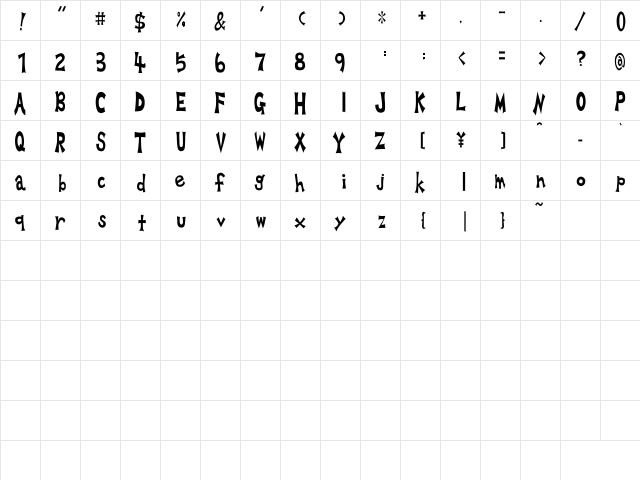 bmbold Regular  glyph index