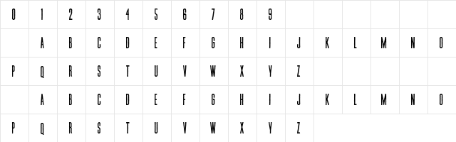 Postal Thin  glyph index