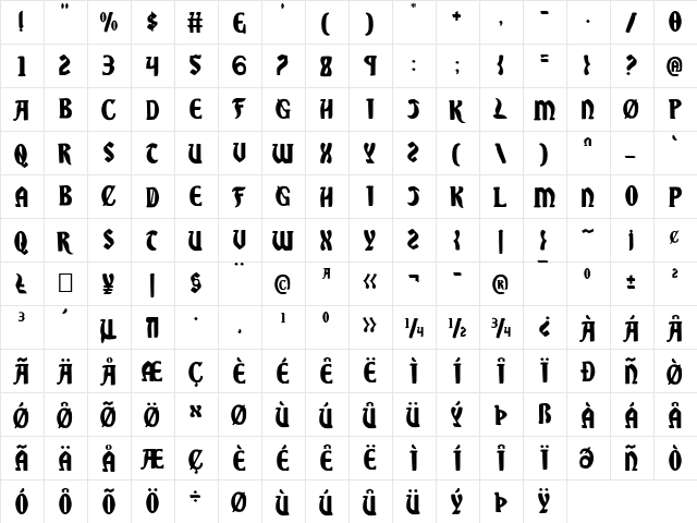 Sable Lion Regular  glyph index