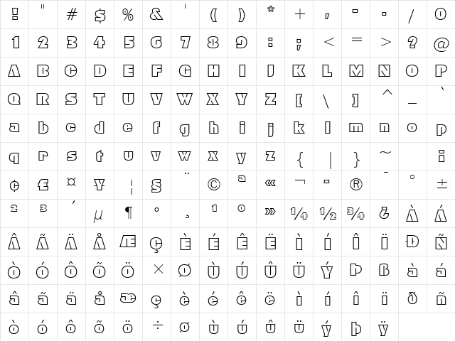 Geometr885 BT Regular  glyph index