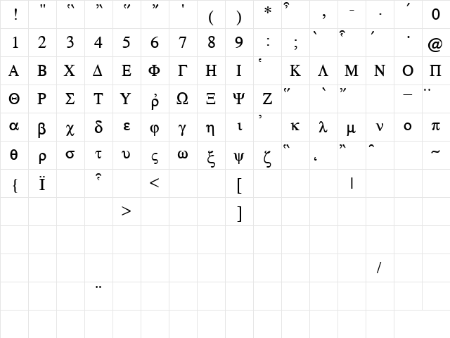 Koine Medium  glyph index