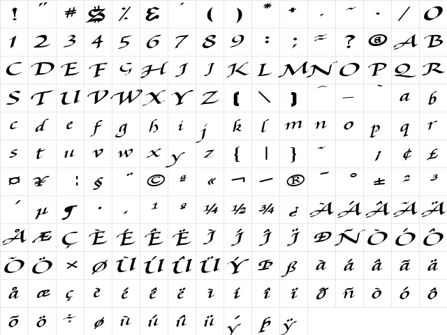 BaggageMasterText79 Bold  glyph index