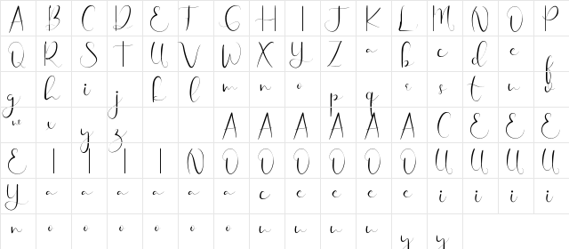 Gingar Bread Demo Script Regular  glyph index