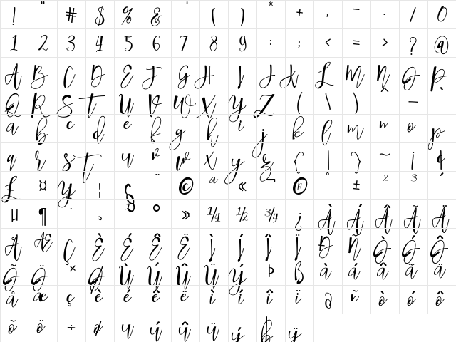Hafizan Script Regular  glyph index