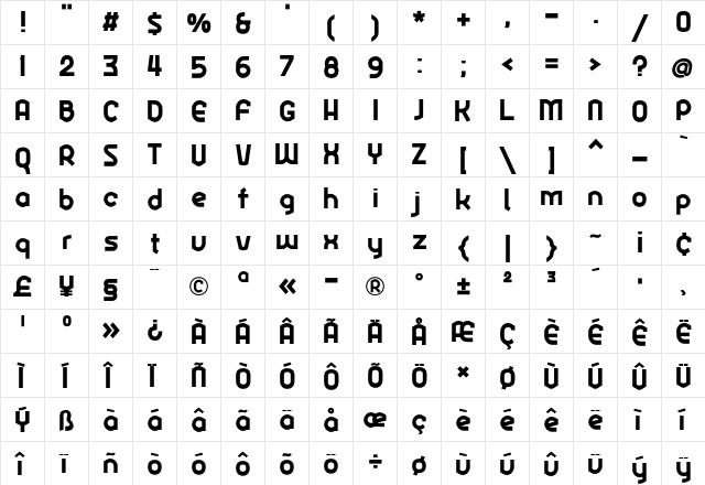 Ekela ExtraBold  glyph index