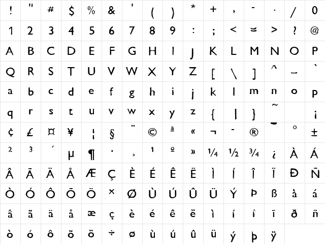 Dirty24 Becker Regular  glyph index