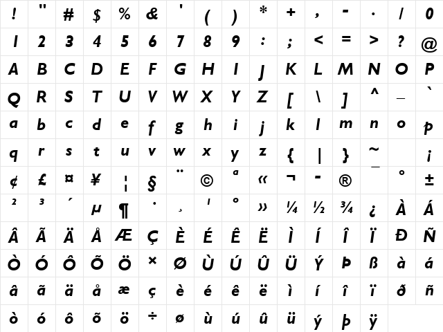 Gill Sans MT Bold Italic  glyph index