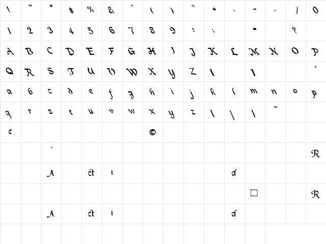 Divorce 1 Regular  glyph index