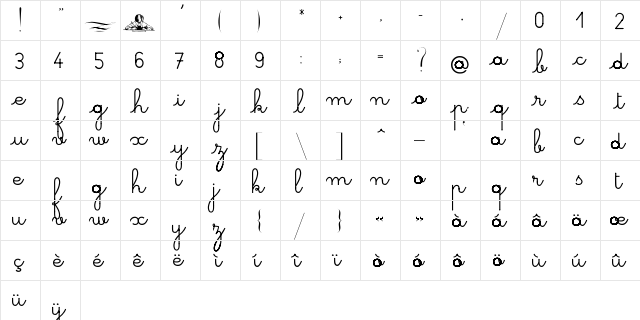 Ecole Cursive Texte Regular  glyph index