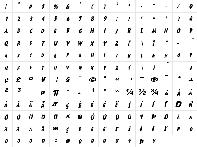 HanzelSCapsSSK BoldItalic  glyph index