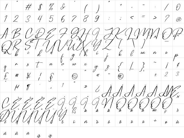 Herland Regular  glyph index