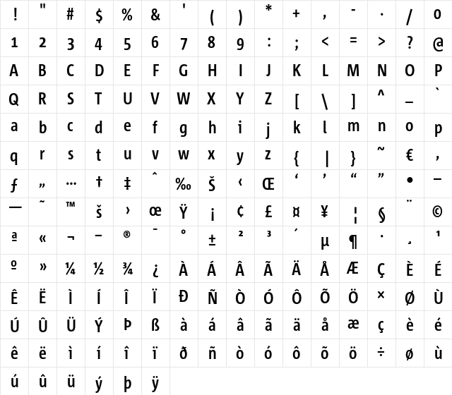 Corpid Cd Bold  glyph index