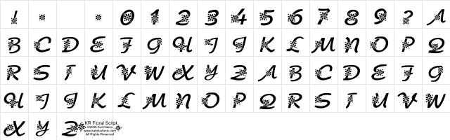 KR Floral Script Regular  glyph index