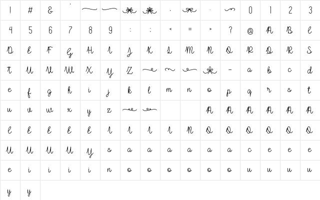 Lulu-Lala Regular  glyph index