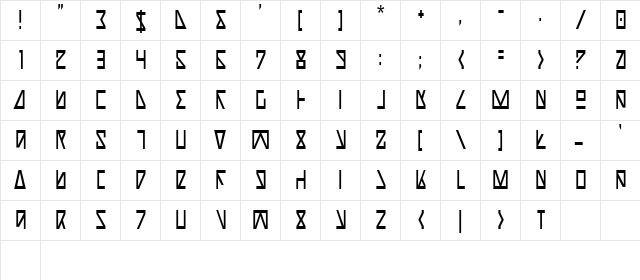 Nick Turbo Condensed Condensed  glyph index