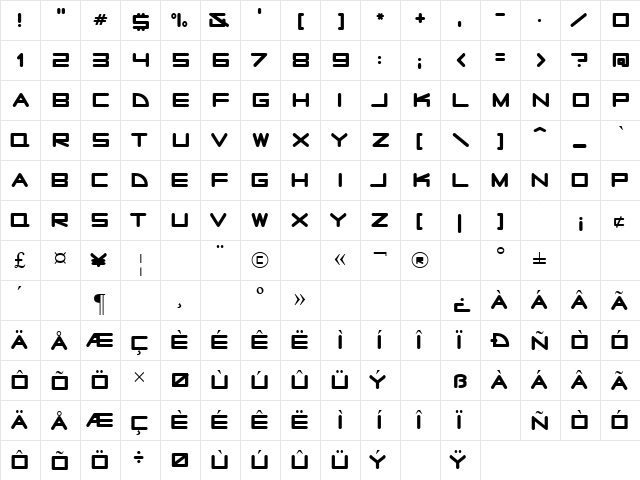 Radio Stars Regular  glyph index