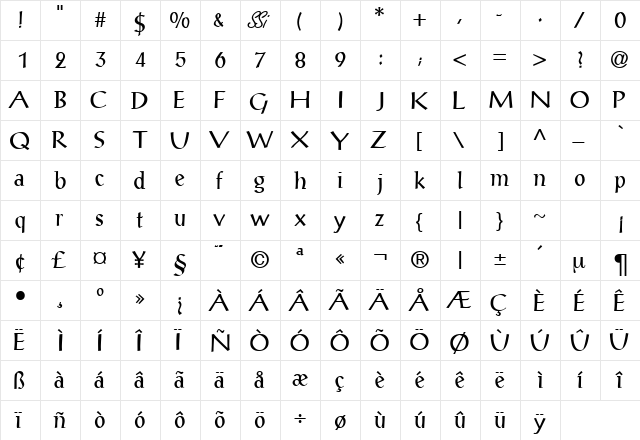 AntiquaLightSSK Regular  glyph index