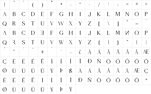 Mories Display Regular  glyph index