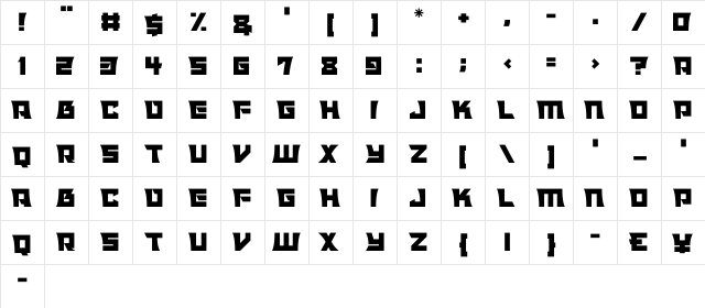 Alien Realities Regular  glyph index