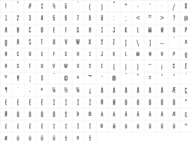BravoSCT Regular  glyph index