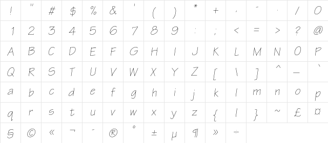 EskizTwo-LightOblique Regular  glyph index