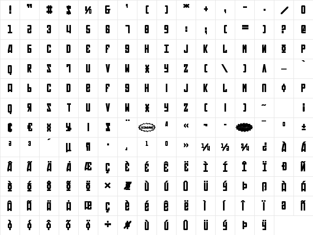 Soviet Bold Bold  glyph index