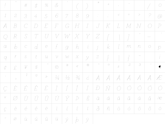 Archer Hairline Italic  glyph index