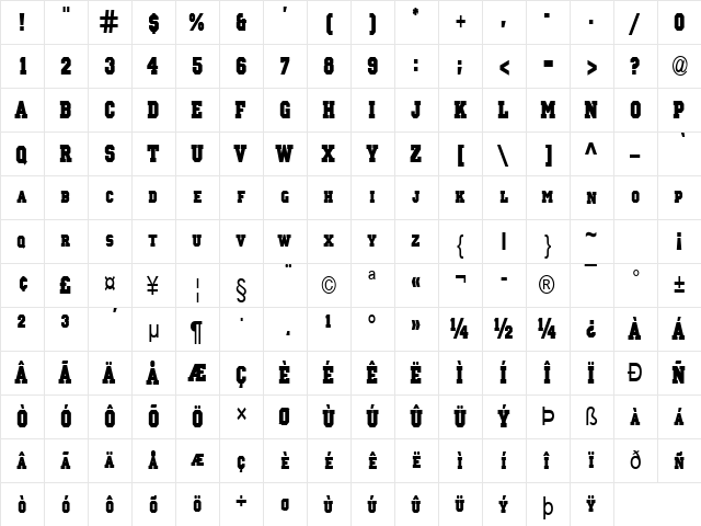 Princeton Solid-Condensed Normal  glyph index