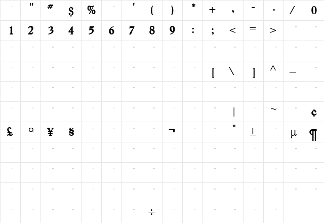 GoudY38ExtraBoldTab Medium  glyph index
