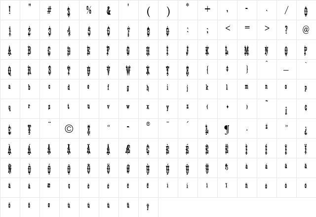 Phidian Regular  glyph index