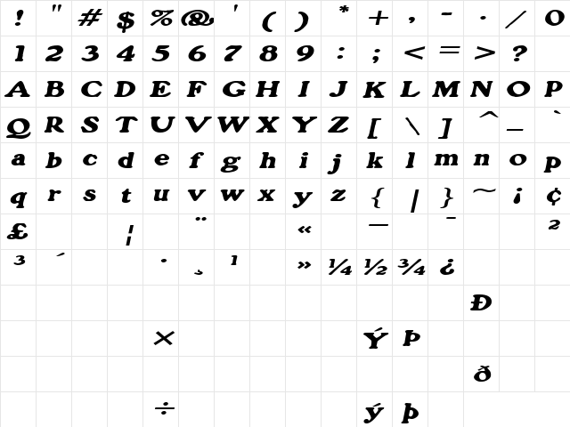 GrainExtended Oblique  glyph index