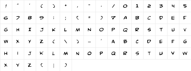 Comic Book Commando Regular  glyph index