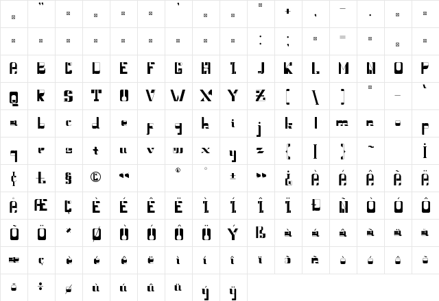 VERISTIC Regular  glyph index
