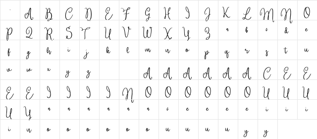 Brittney Regular  glyph index