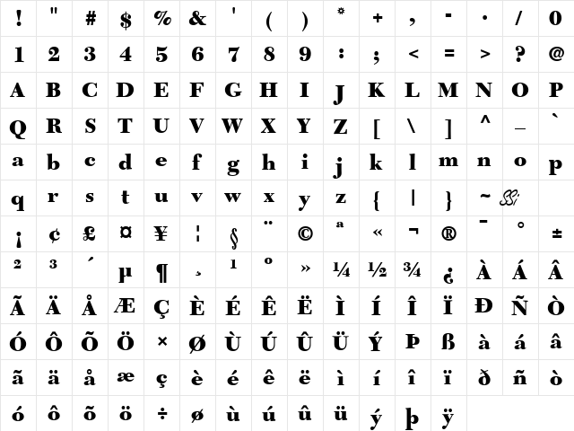 Tycoon Black SSi Black  glyph index