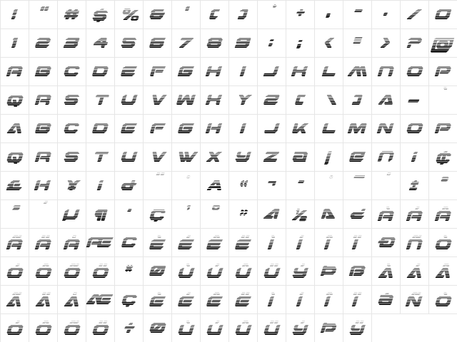 Hyper Viper Gradient Italic Italic  glyph index