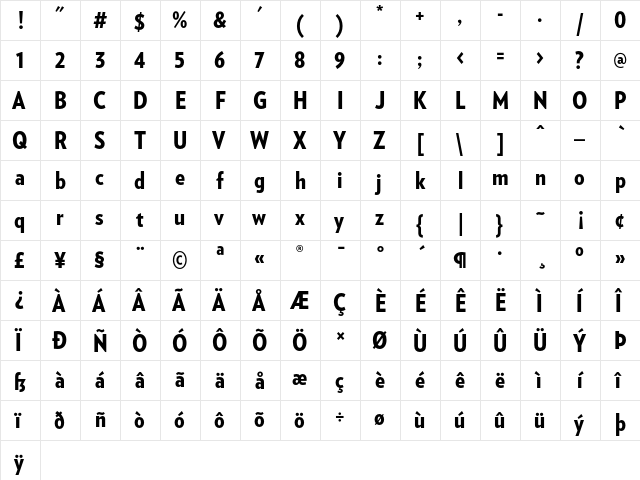 Verlag Condensed Black  glyph index